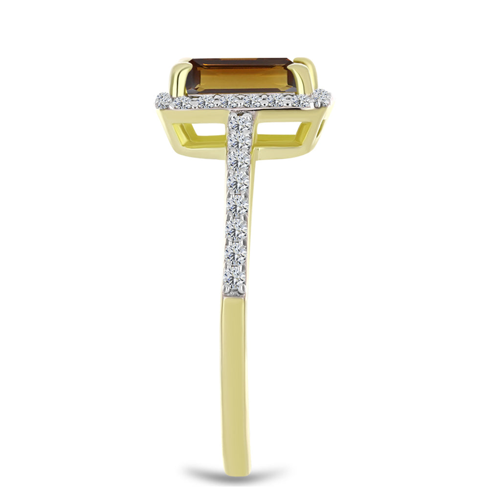Goldplattierter Silberring mit Cognac-Quarz und weißem Topas 4 