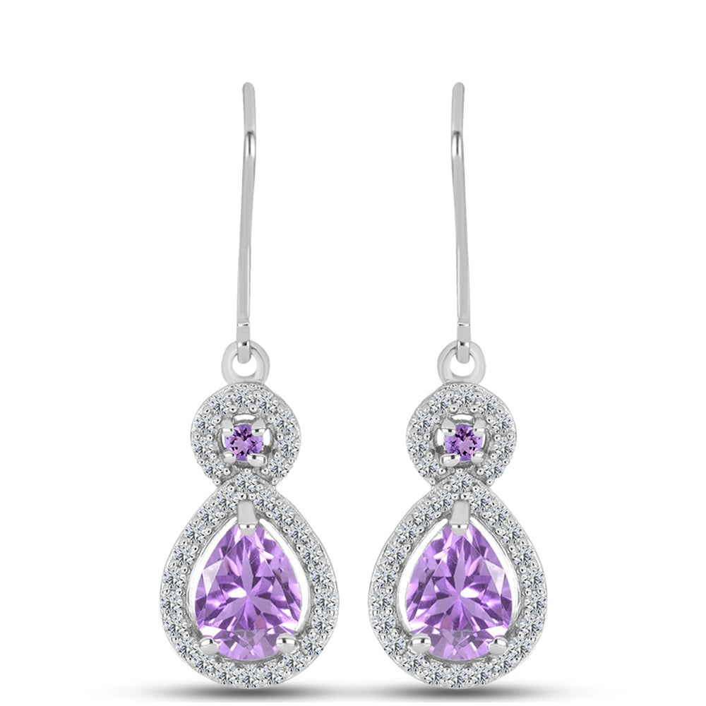 Silberohrringe mit Rose De France Amethyst und weißem Topas 1 