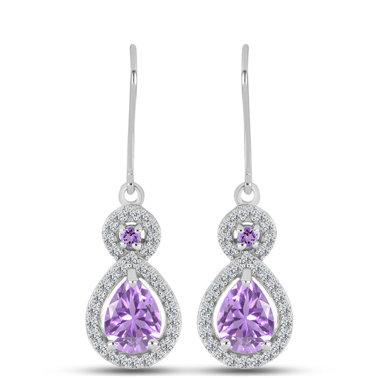 Silberohrringe mit Rose De France Amethyst und weißem Topas