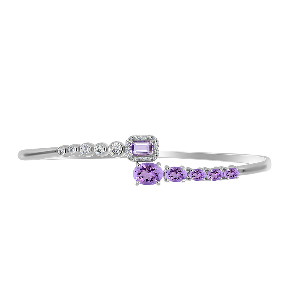 Silberbrosche mit Rose De France Amethyst und weißem Topas