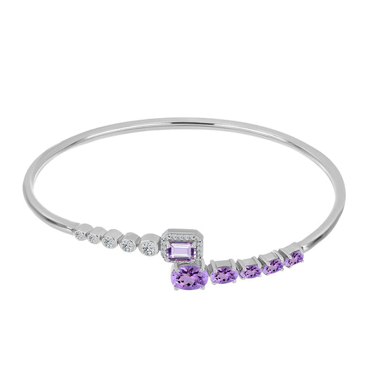 Silberbrosche mit Rose De France Amethyst und weißem Topas