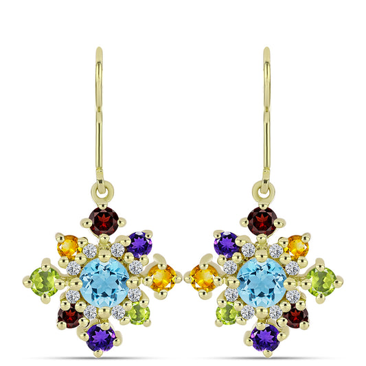 Goldplattierte Silberohrringe mit marokkanischem Amethyst und Zitrin aus dem Ural