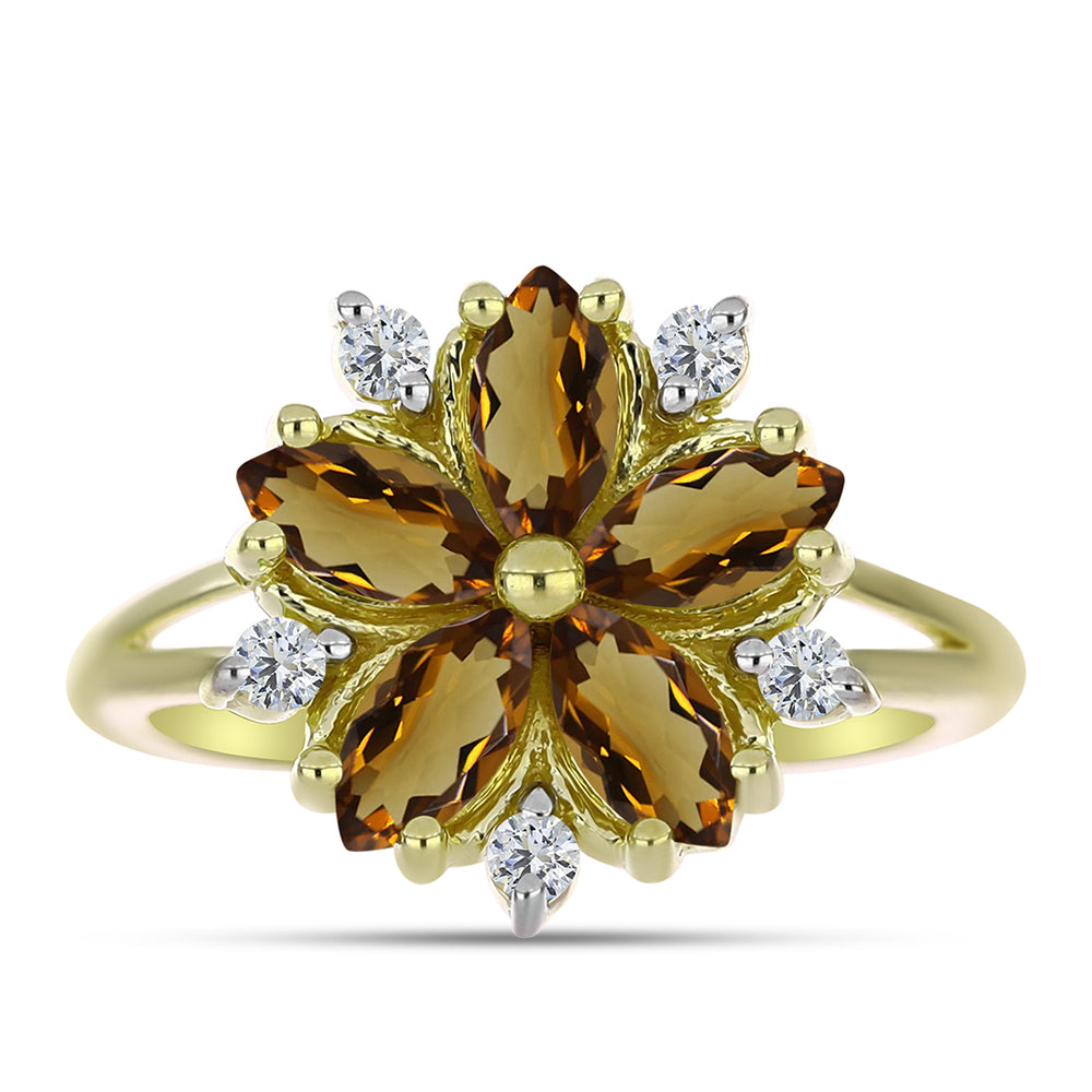 Goldplattierter Silberring mit Cognac-Quarz und weißem Topas