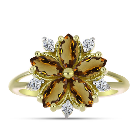 Goldplattierter Silberring mit Cognac-Quarz und weißem Topas