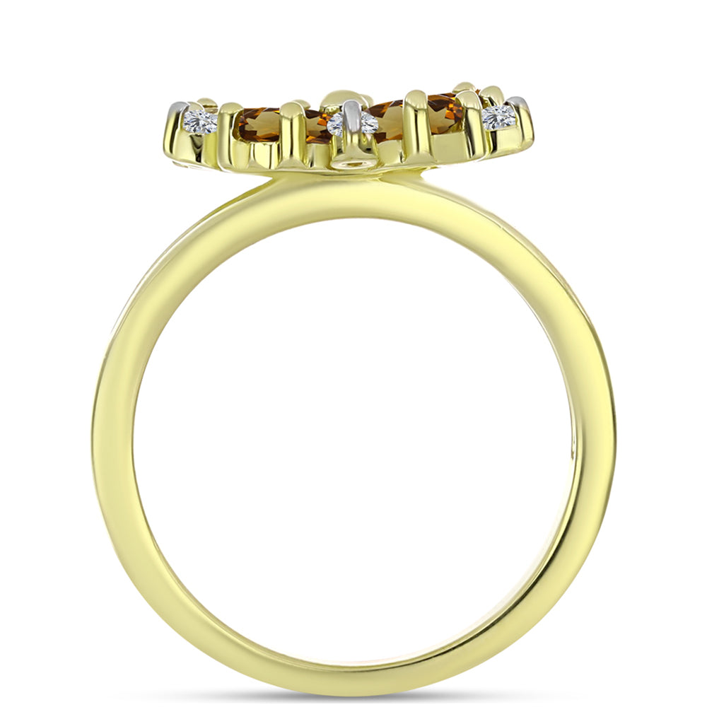Goldplattierter Silberring mit Cognac-Quarz und weißem Topas 2 