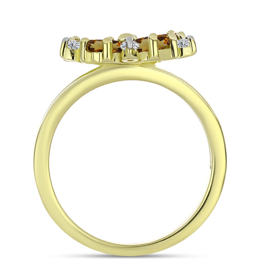 Goldplattierter Silberring mit Cognac-Quarz und weißem Topas