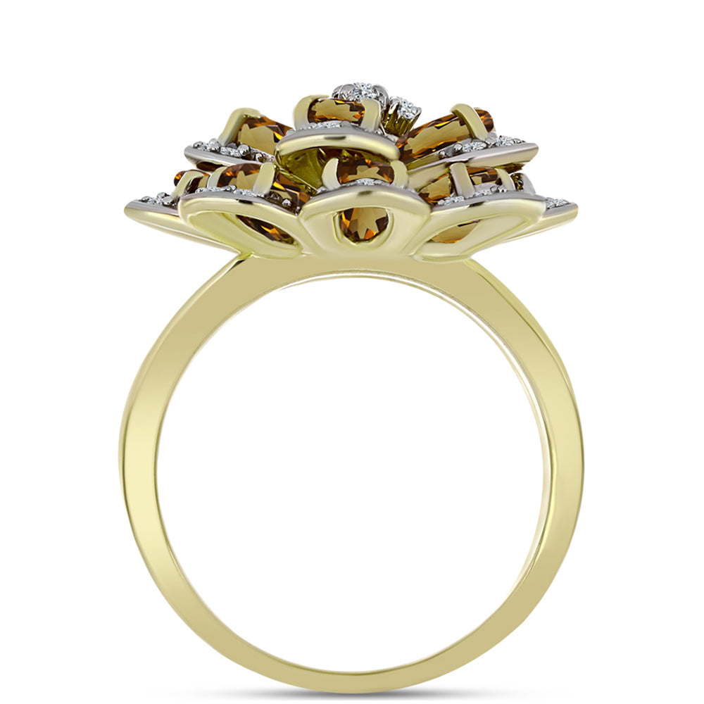 Goldplattierter Silberring mit Cognac-Quarz und weißem Topas 2 