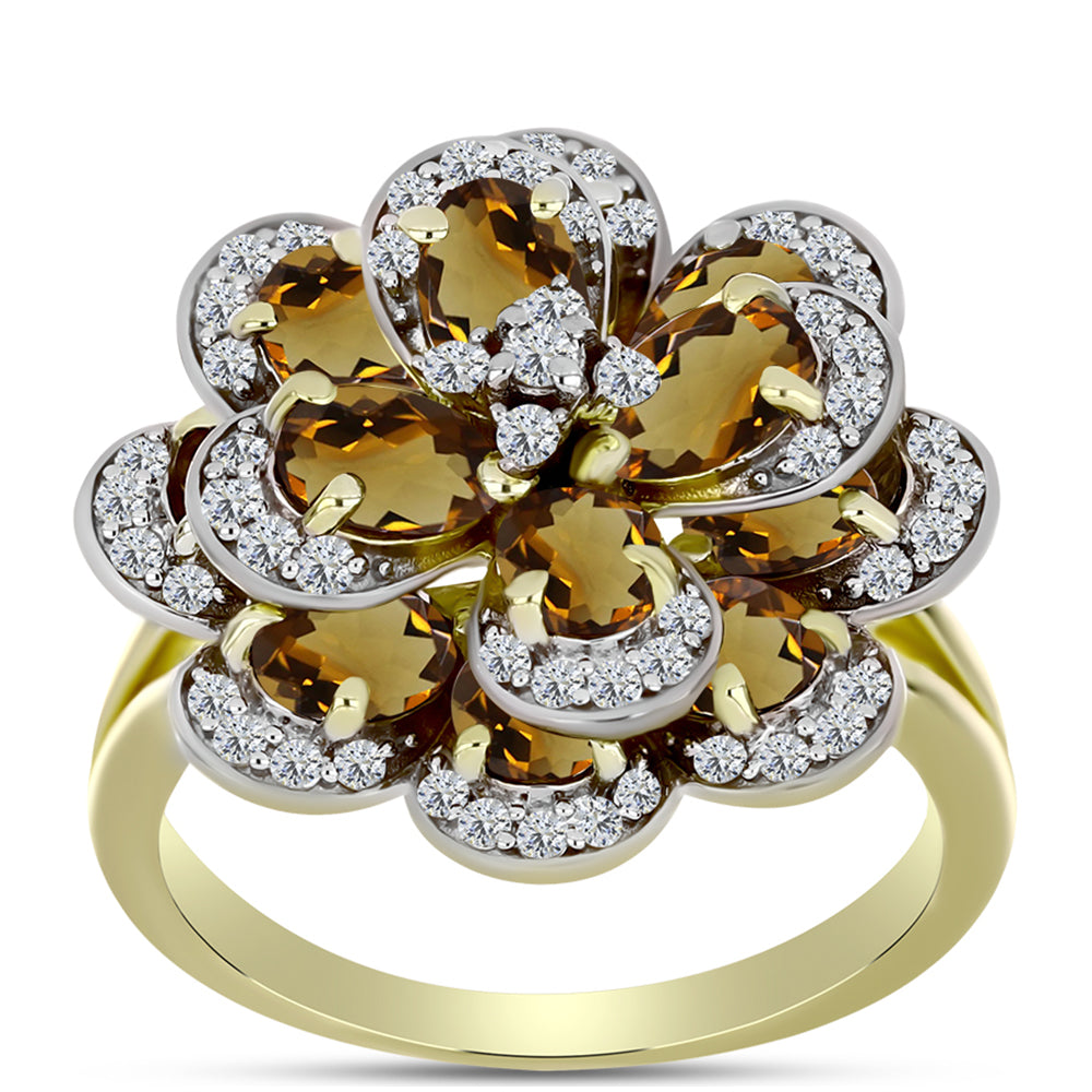 Goldplattierter Silberring mit Cognac-Quarz und weißem Topas 3 