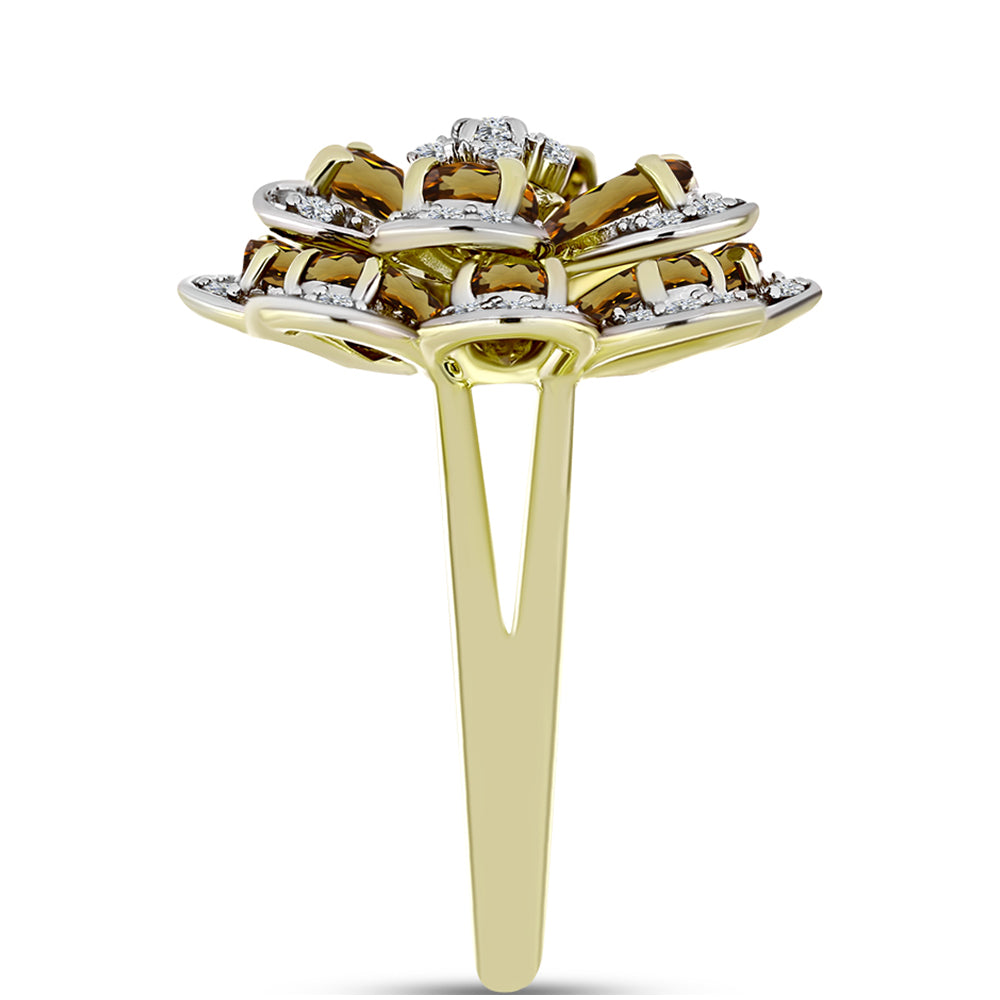 Goldplattierter Silberring mit Cognac-Quarz und weißem Topas