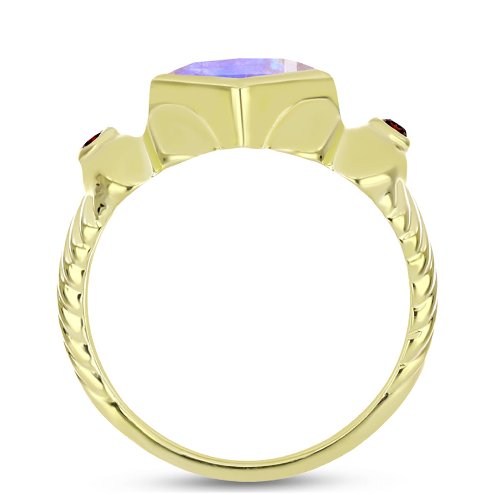 Goldplattierter Silberring mit Regenbogenmondstein und Barton Granat