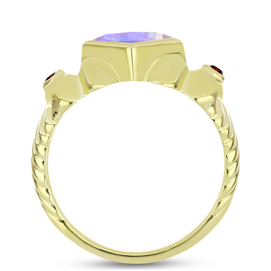 Goldplattierter Silberring mit Regenbogenmondstein und Barton Granat