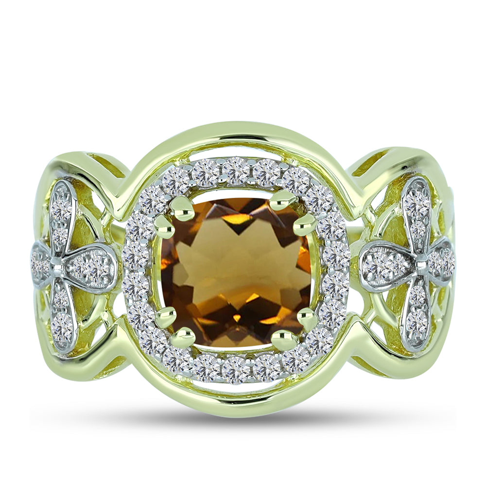 Goldplattierter Silberring mit Cognac-Quarz und weißem Topas
