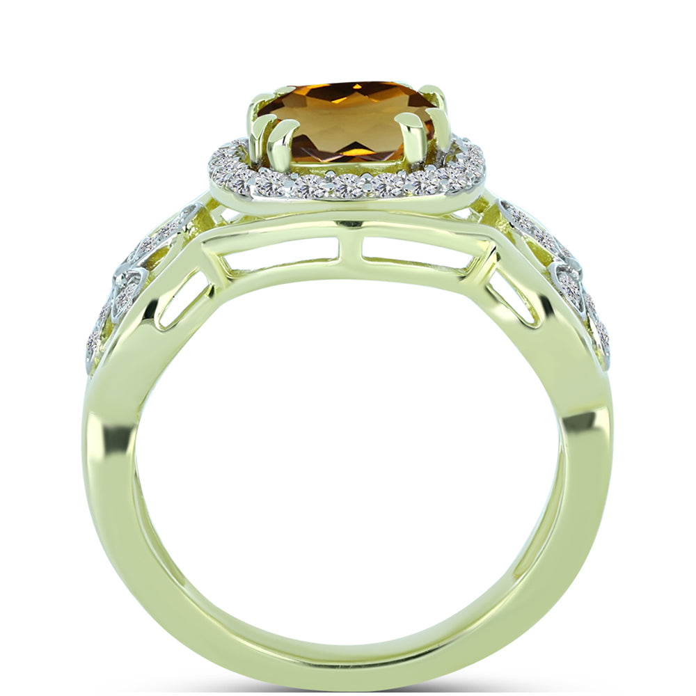 Goldplattierter Silberring mit Cognac-Quarz und weißem Topas 2 