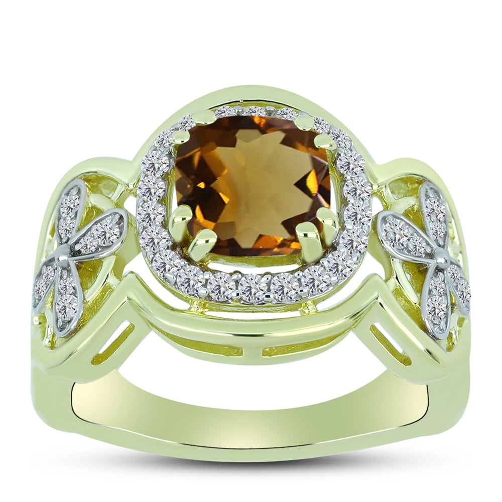 Goldplattierter Silberring mit Cognac-Quarz und weißem Topas 3 