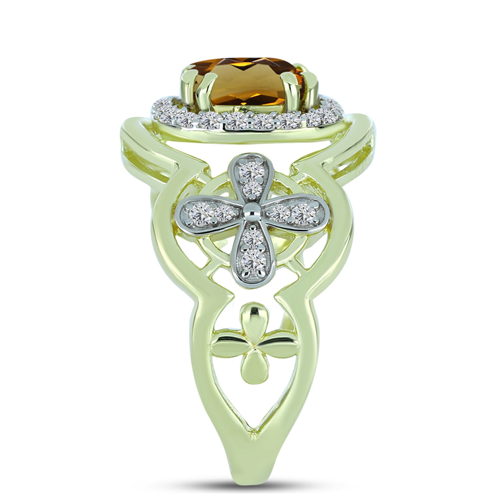 Goldplattierter Silberring mit Cognac-Quarz und weißem Topas 4 
