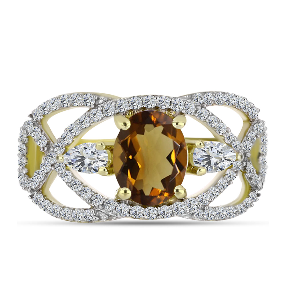 Goldplattierter Silberring mit Cognac-Quarz und weißem Topas 1 