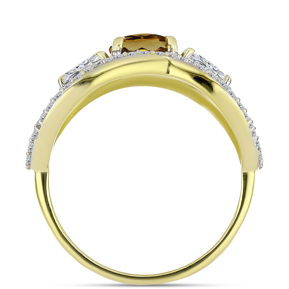 Goldplattierter Silberring mit Cognac-Quarz und weißem Topas 2 