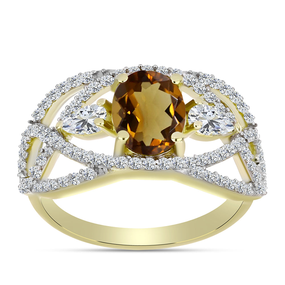 Goldplattierter Silberring mit Cognac-Quarz und weißem Topas 3 