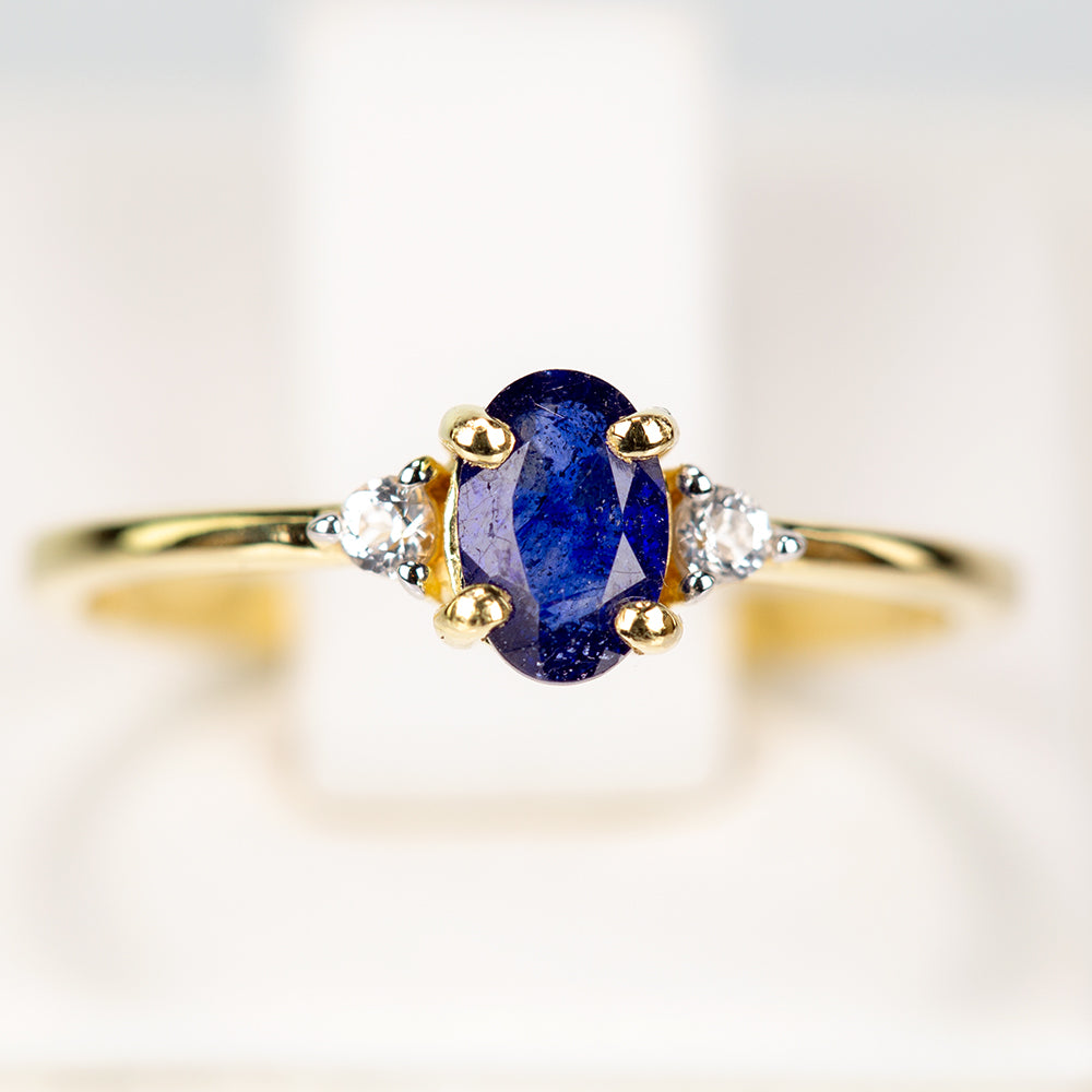 Goldplattierter Silberring mit australischem blauem Saphir und weißem Topas 2 