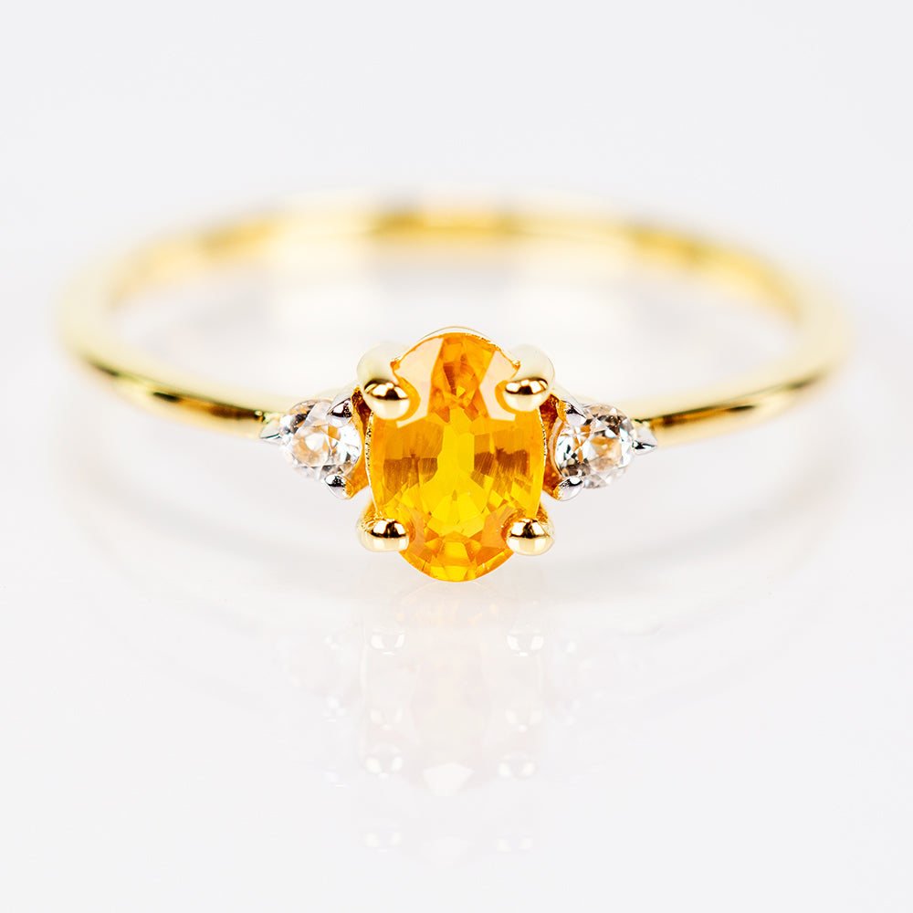 Goldplattierter Silberring mit gelbem Rosebery Saphir und weißem Topas 1 