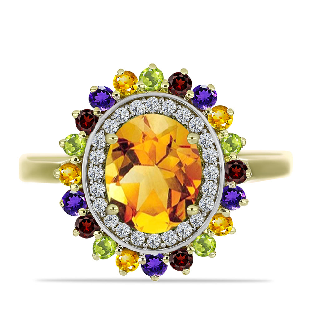 Goldplattierter Silberring mit marokkanischem Amethyst und Zitrin aus dem Ural 1 
