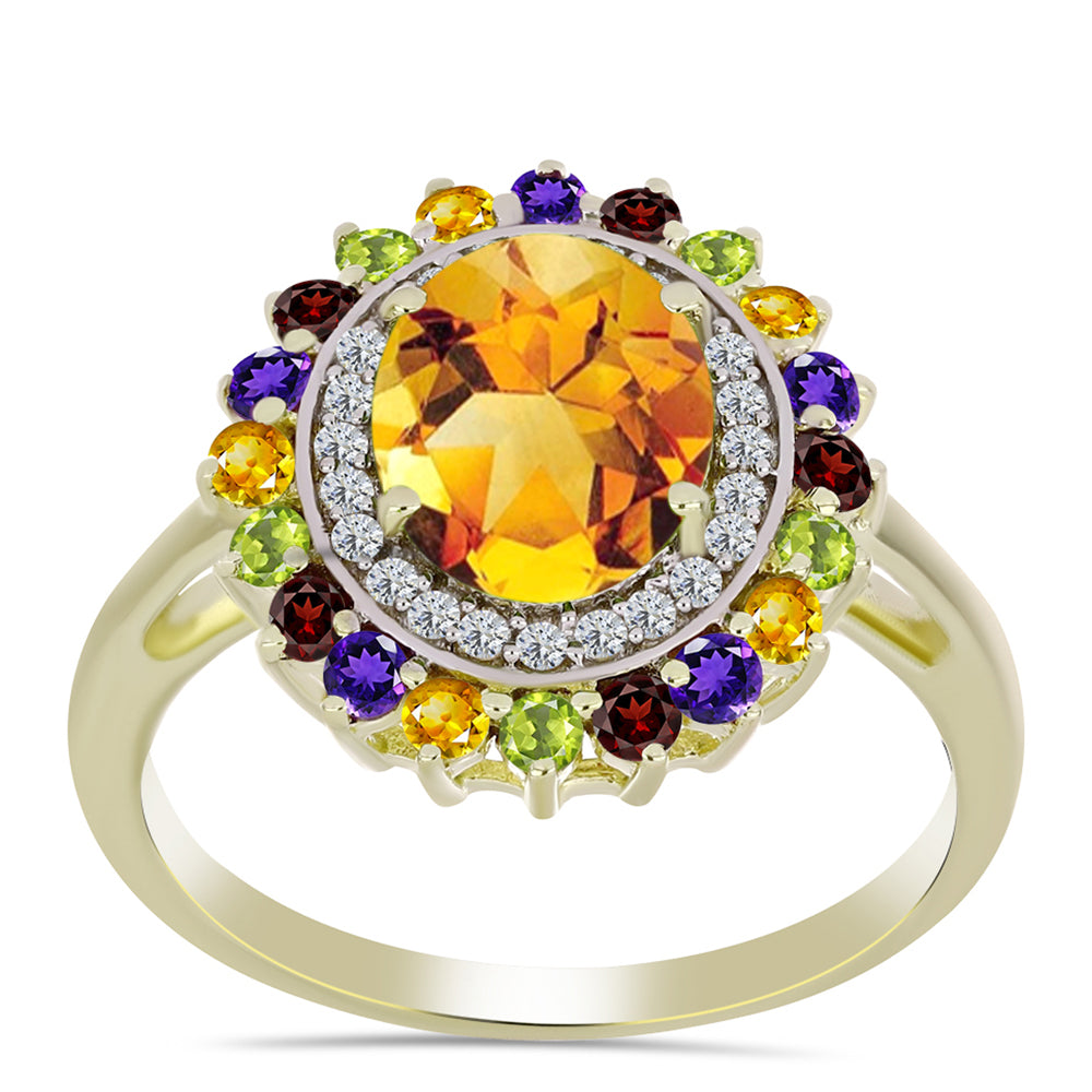 Goldplattierter Silberring mit marokkanischem Amethyst und Zitrin aus dem Ural 3 