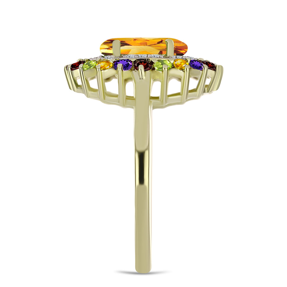 Goldplattierter Silberring mit marokkanischem Amethyst und Zitrin aus dem Ural 8 