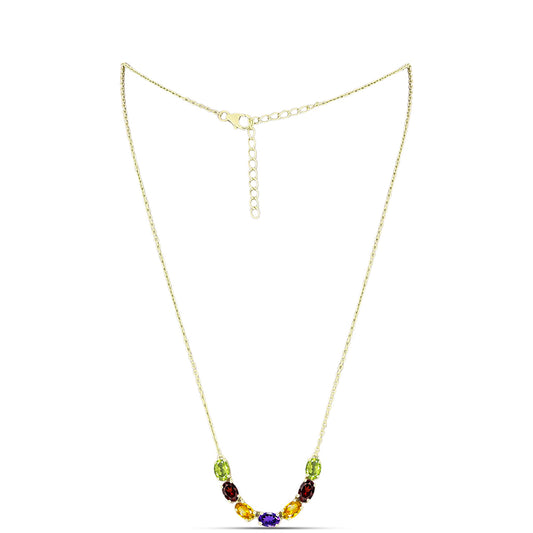 Goldplattierte Silberhalskette mit marokkanischem Amethyst und Zitrin aus dem Ural