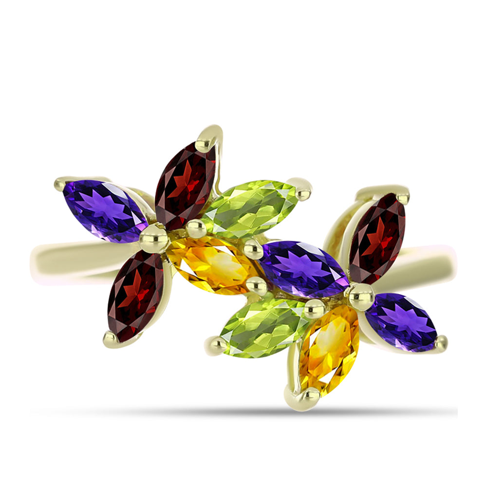 Goldplattierter Silberring mit marokkanischem Amethyst und Zitrin aus dem Ural 1 