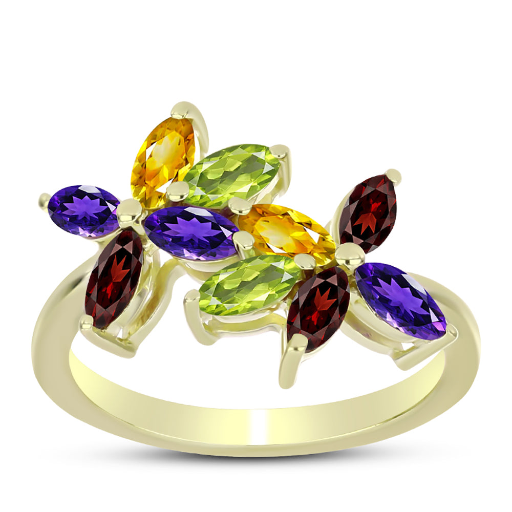 Goldplattierter Silberring mit marokkanischem Amethyst und Zitrin aus dem Ural 3 