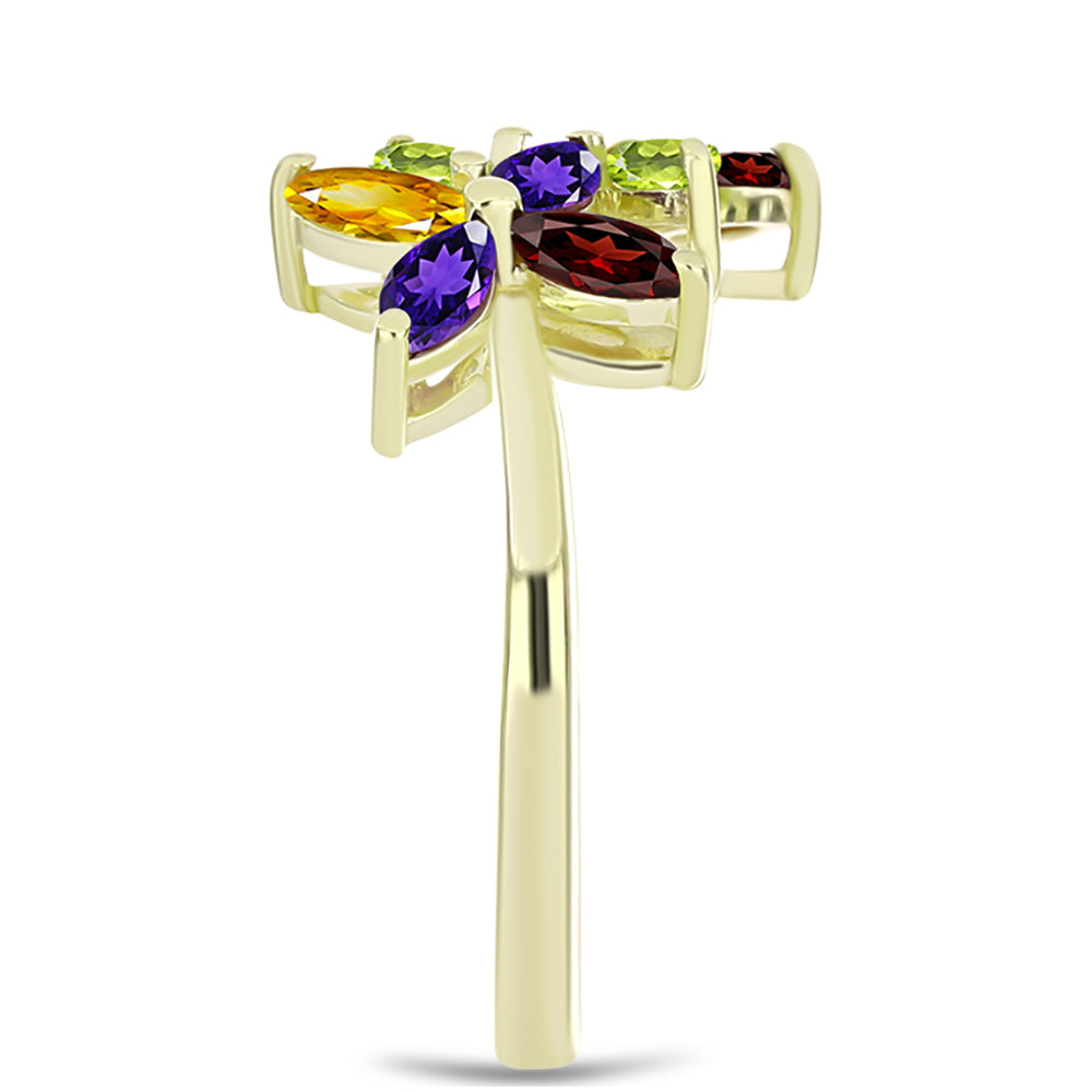 Goldplattierter Silberring mit marokkanischem Amethyst und Zitrin aus dem Ural