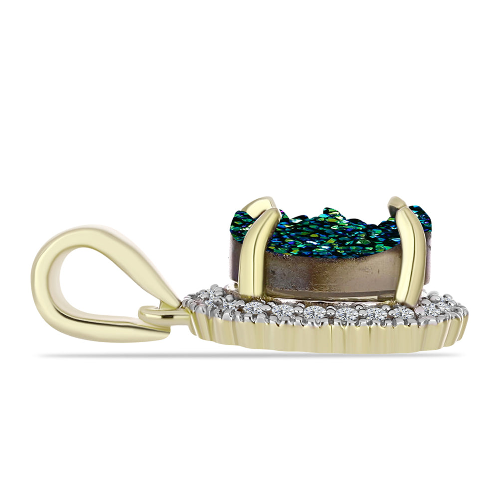 Goldplattierter Silberanhänger mit grüner Druse und weißem Topas 2 