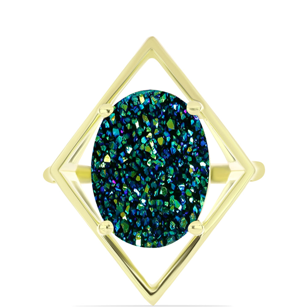 Goldplattierter Silberring mit grüner Druse