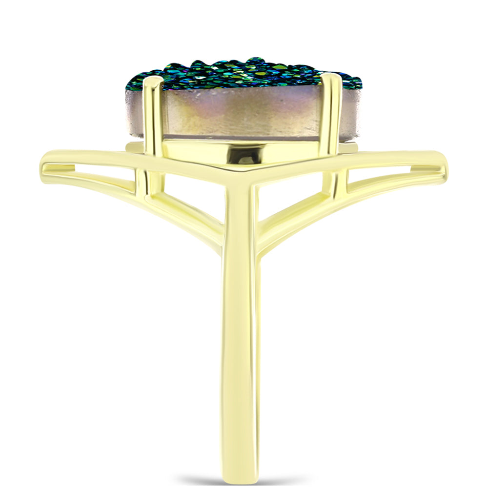 Goldplattierter Silberring mit grüner Druse