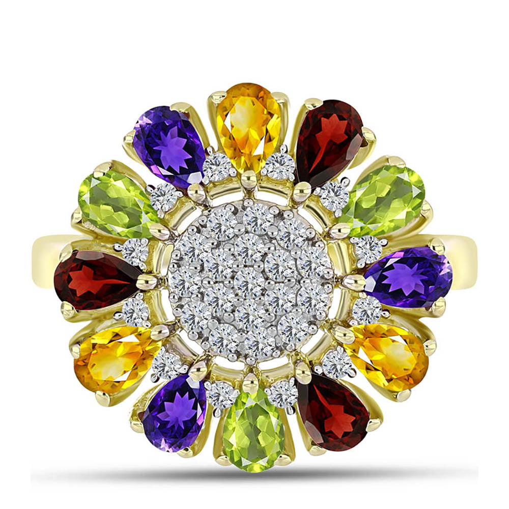 Goldplattierter Silberring mit marokkanischem Amethyst und Zitrin aus dem Ural