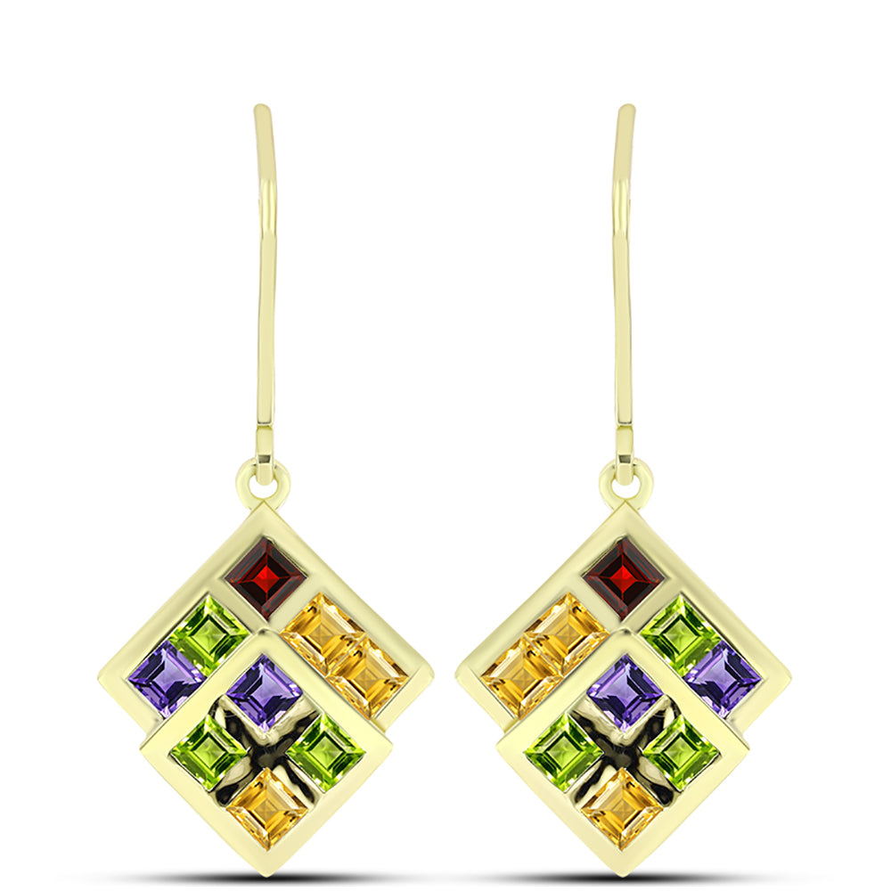 Goldplattierte Silberohrringe mit marokkanischem Amethyst und Zitrin aus dem Ural 1 