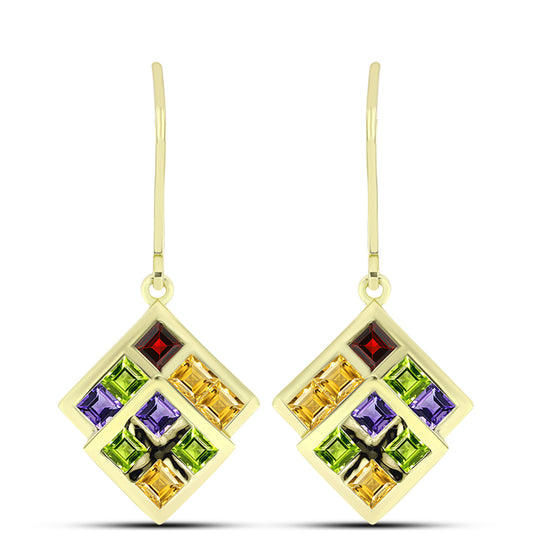 Goldplattierte Silberohrringe mit marokkanischem Amethyst und Zitrin aus dem Ural