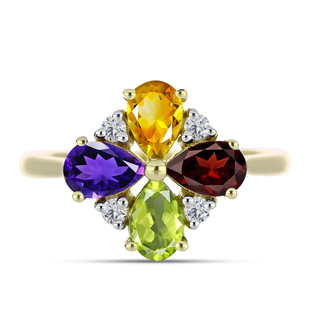 Goldplattierter Silberring mit marokkanischem Amethyst und Zitrin aus dem Ural 1 