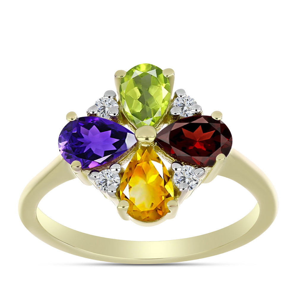 Goldplattierter Silberring mit marokkanischem Amethyst und Zitrin aus dem Ural