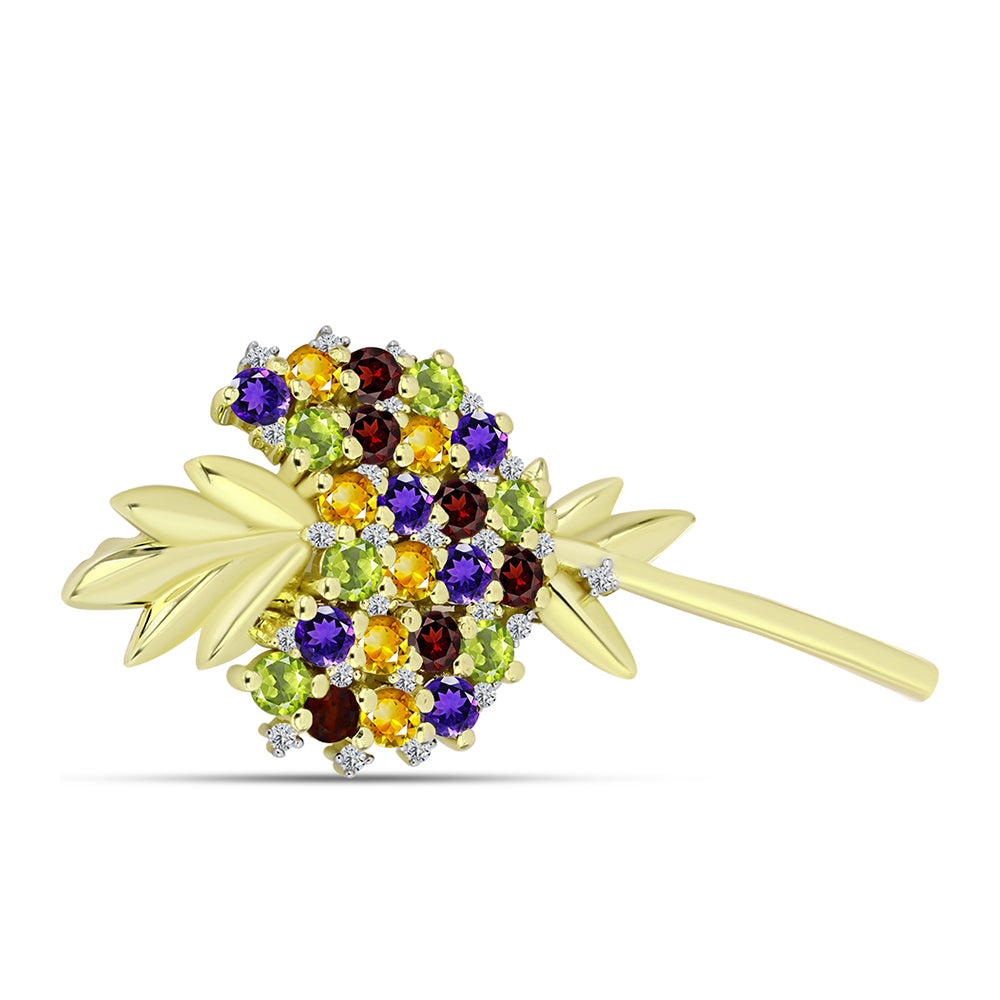 Goldplattierte Silberbrosche mit marokkanischem Amethyst und Zitrin aus dem Ural 1 