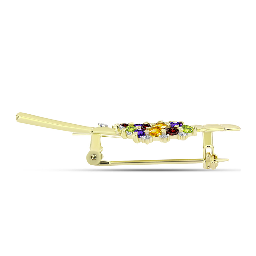 Goldplattierte Silberbrosche mit marokkanischem Amethyst und Zitrin aus dem Ural