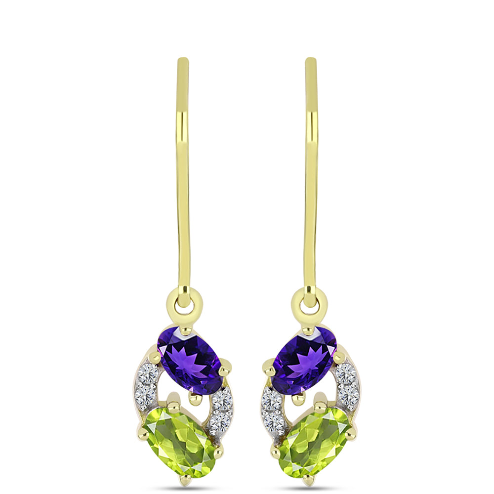 Goldplattierte Silberohrringe mit marokkanischem Amethyst und Peridot aus Changbai