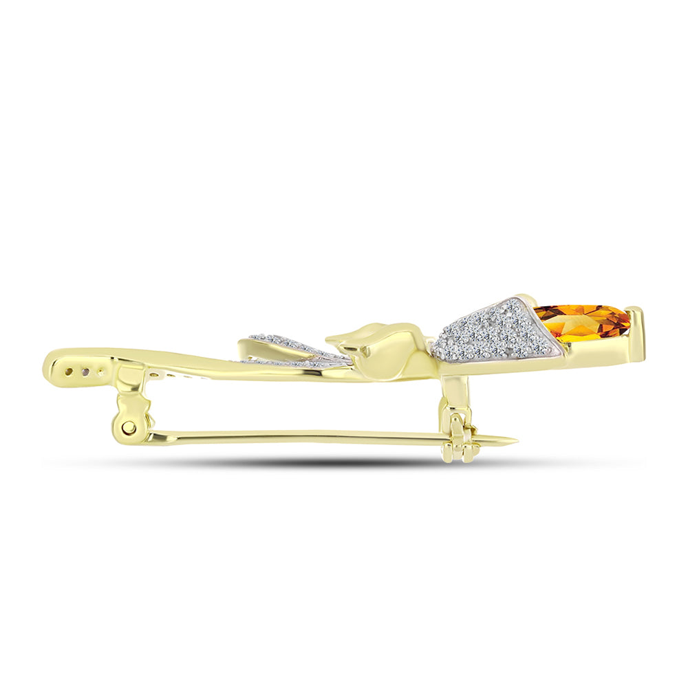 Goldplattierte Silberbrosche mit goldfarbenem Rio Zitrin und weißem Topas 2 