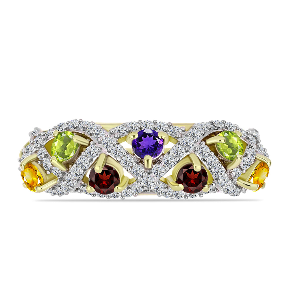 Goldplattierter Silberring mit marokkanischem Amethyst und Zitrin aus dem Ural 2 