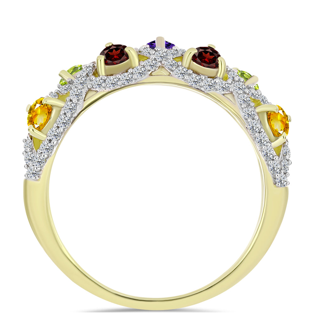 Goldplattierter Silberring mit marokkanischem Amethyst und Zitrin aus dem Ural 3 