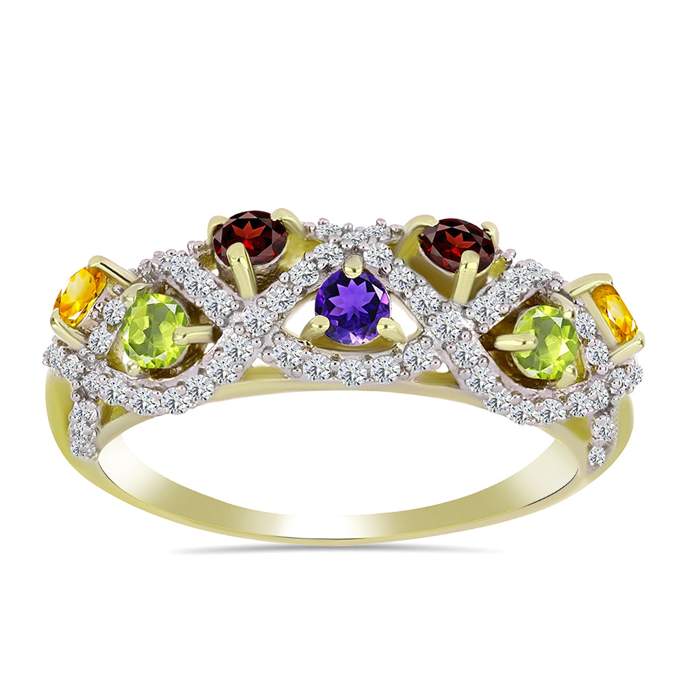 Goldplattierter Silberring mit marokkanischem Amethyst und Zitrin aus dem Ural 1 