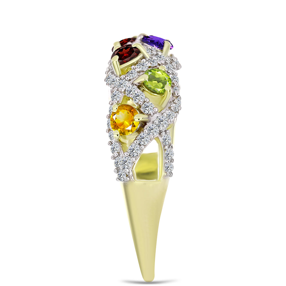 Goldplattierter Silberring mit marokkanischem Amethyst und Zitrin aus dem Ural