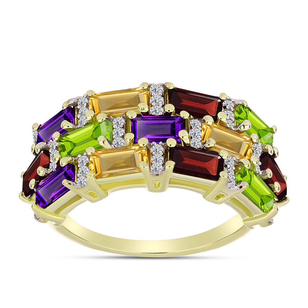 Goldplattierter Silberring mit marokkanischem Amethyst und Zitrin aus dem Ural 3 
