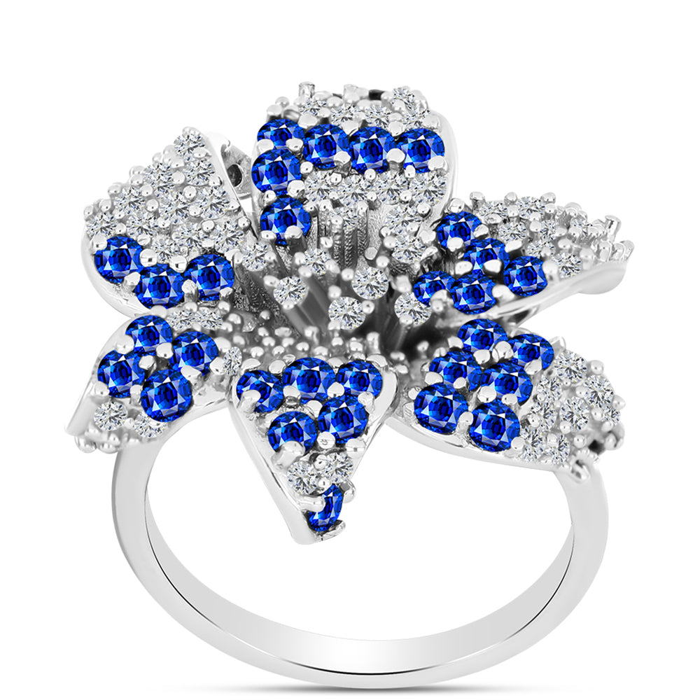 Silberring mit australischem blauem Saphir und weißem Topas 3 