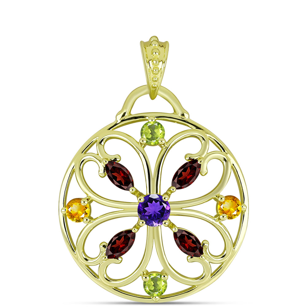 Goldplattierter Silberanhänger mit marokkanischem Amethyst und Zitrin aus dem Ural 1 